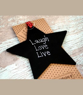 Ξύλινο αστέρι με μήνυμα 	Laugh Love Live 18εκ