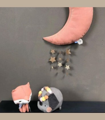 Picca LouLou- Υφασμάτινο κρεμαστό Φεγγάρι με αστέρια ροζ 45εκ