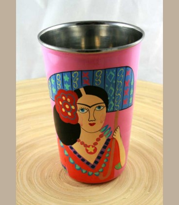 Χειροποίητο διακοσμητικό ποτήριο Frida Kahlo ροζ